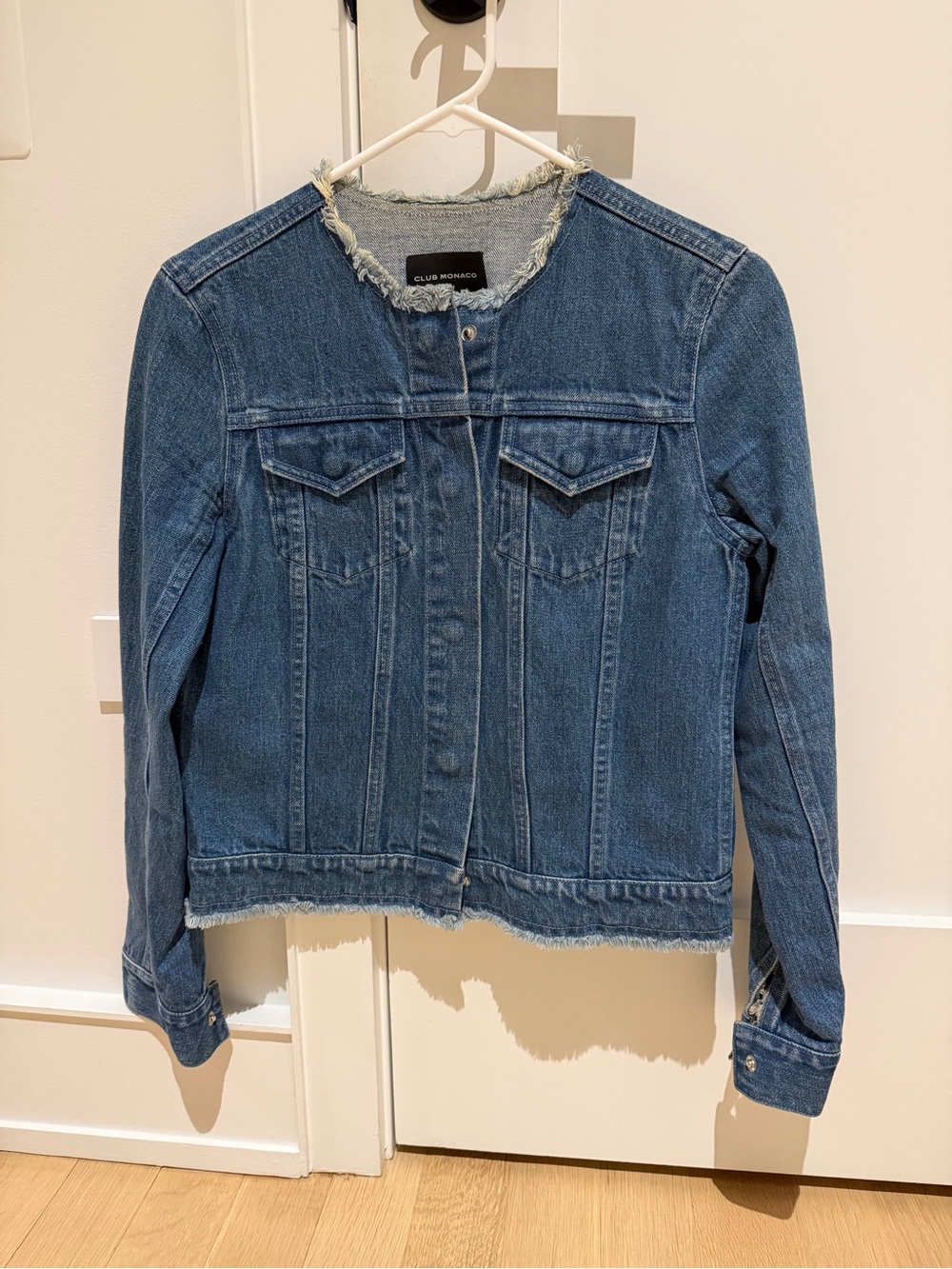 Club Monaco Frayed Collar Blue Denim Jacket